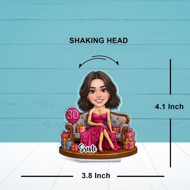 Personalized Birthday Queen Bobblehead Caricature with Battery Powered Moving Head Feature Keepsake Tabletop Decor for Home & Office Birthday, Sister, or Best Friend